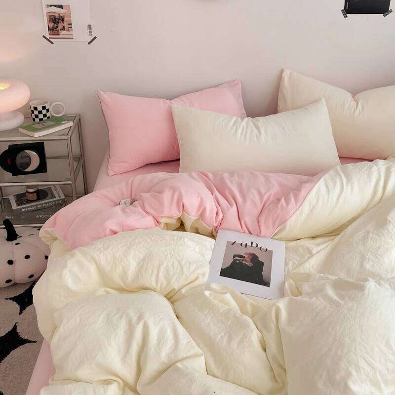 Super Cute Solid Bedding Set 3-Piece , 1 Duvet Cover 2 Pillowcases, Contrasting Color Design, Machine Washable,Colorfast H260311