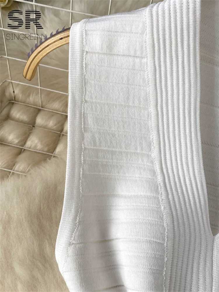 SINGREINY Bodycon Basic Knitting Dress Women Sleeveless V Neck Tank Ladies Elastic Waist Temperament Solid Streetwear Dress M260311