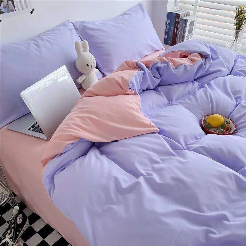 Simple Style 100% Washed Cotton Duvet Queen King 3 Pieces Solid Color Bedding Set, 1 Quilt Cover and 2 Pillowcases, Purple H260311 - view 5