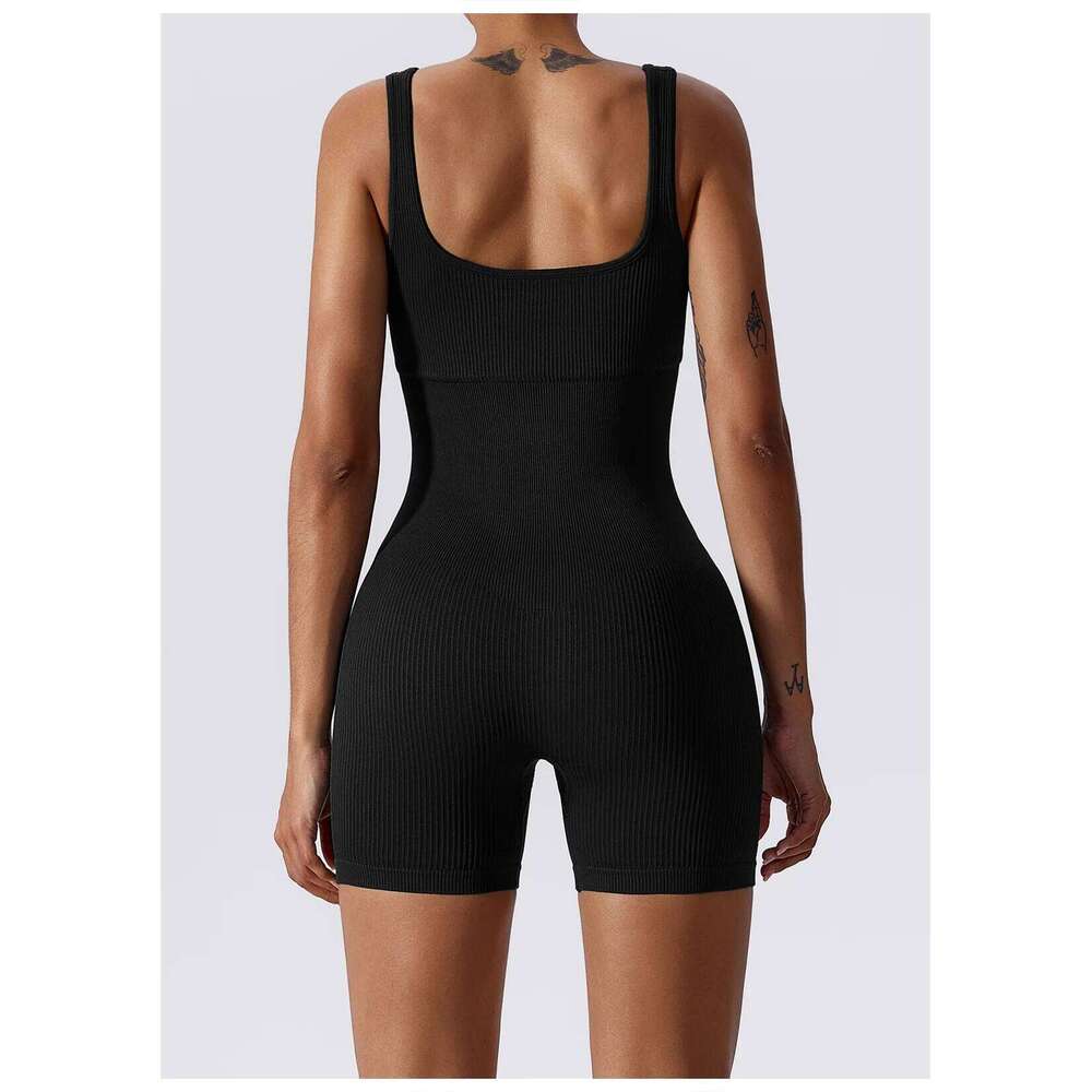 Seamless Square Neck Threaded Shorts Jumpsuit Fitness Beauty Yoga Quick Drying Breathable Tight Fitting Clothes for Women 26H0311