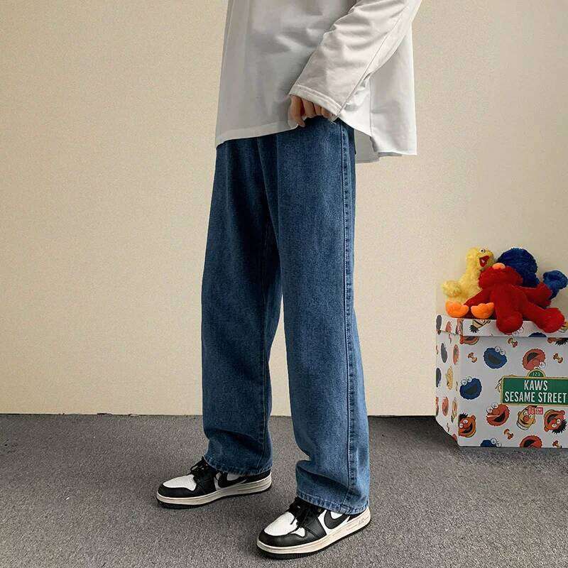 Korean Fashion Men Wide Leg Jeans 2025 Autumn New Streetwear Straight Baggy Denim Pants Male Brand Trousers Z260225