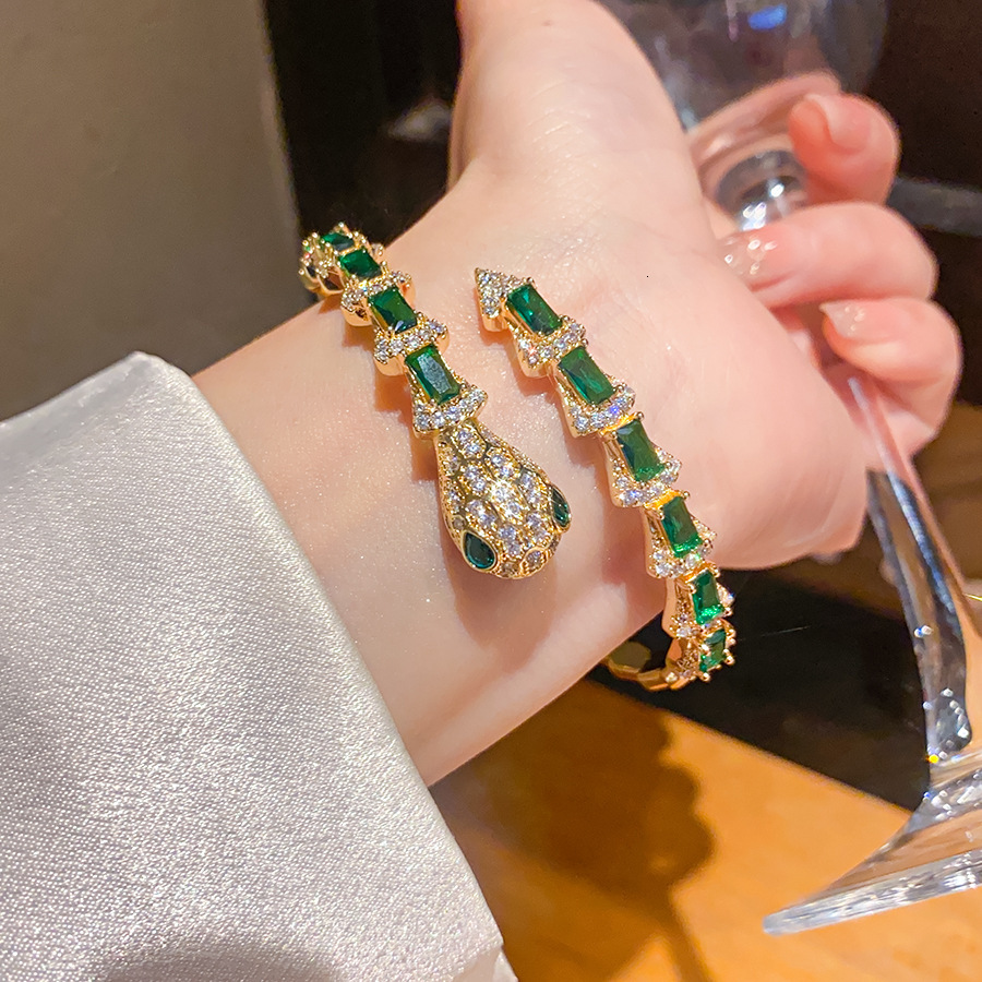 Bracelet18K Real Gold Plated Zircon Snake Bracelet Shape Open Personality National Style Trendy Bracelet Light Luxury High-End Sense Jewelry For Brace