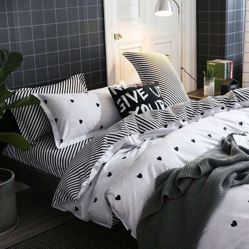 Heart Print Duvet King Size Reversible Bedding Set Microfiber Modern 1 Quilt Cover Zipper Closure with 2 Pillowcases H260311 - view 5