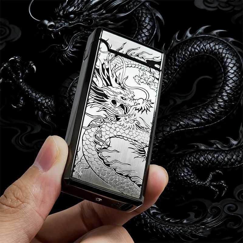 1 Black Dragon Engraved Craftmanly Stylish Outdoor Lighter for Men - 500mAh Battery with Long-Lasting Power Type-C High-End Int N260311