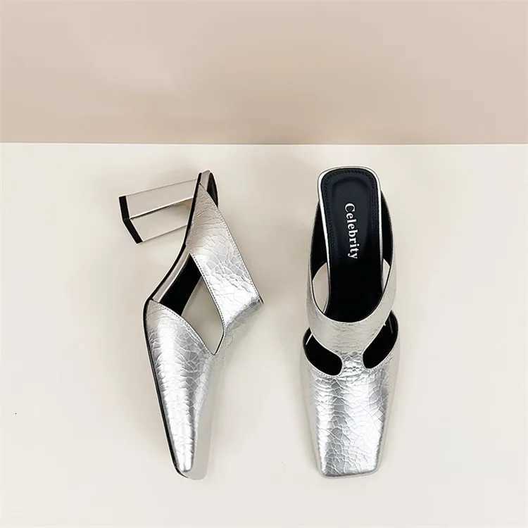 Women Sandals Fashion Square Toe Shallow High Heel Ladies Mules Casual Shoes Large Size Summer Stiletto Party Dress Sandalias K260311