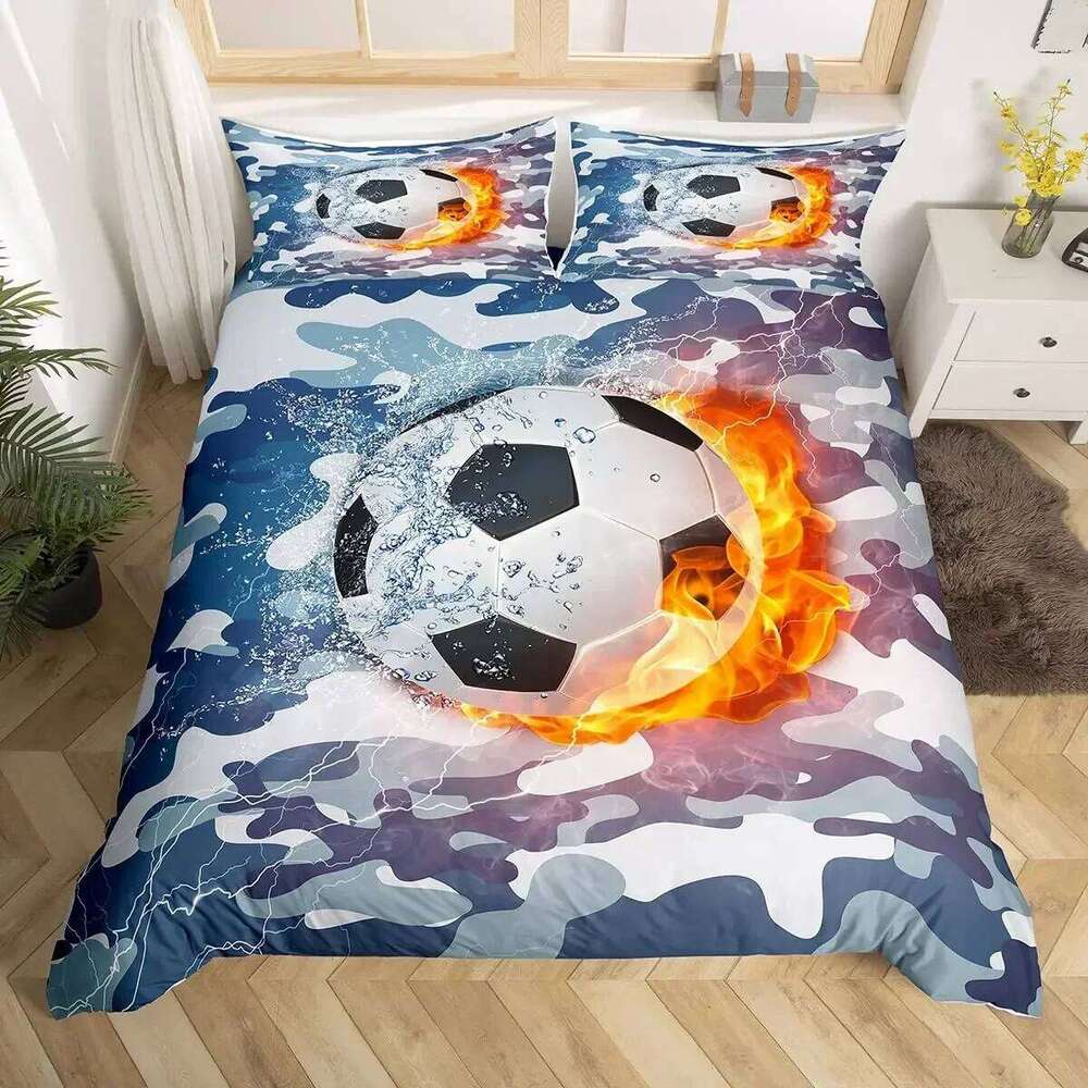 Football Duvet Hand Drawn Sketch Soccer Sports Bedding Set for Boys Teens Men Twin Comforter Cover H260311