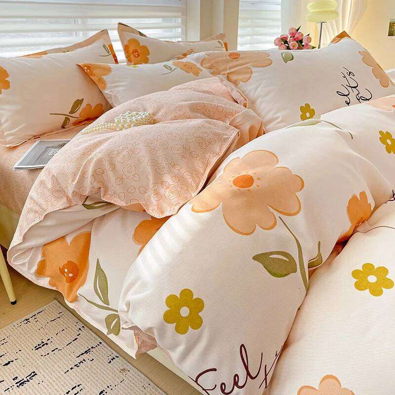 Class A Thickened and Ground Four-piece Small Fresh Washed Cotton Quilt Cover Bed Sheet Pillowcase Dormitory Three-piece Set H260311