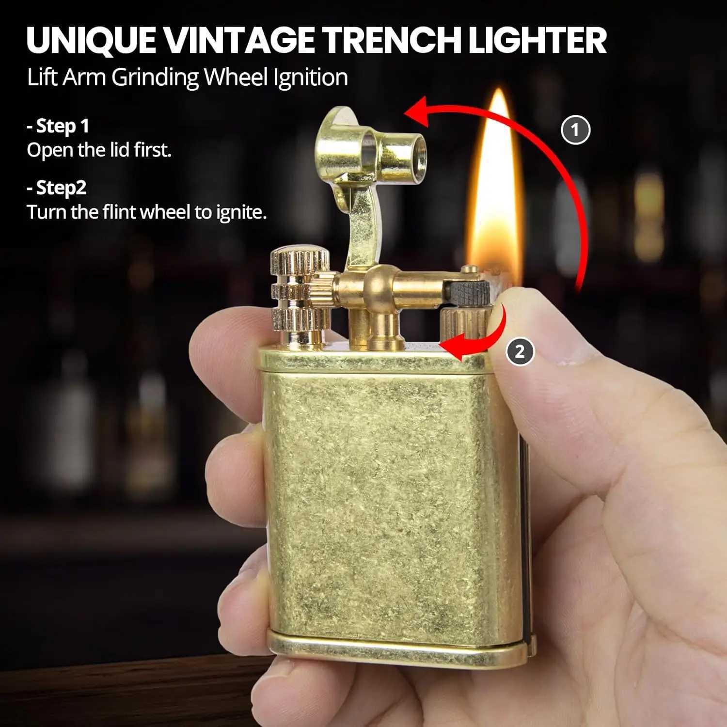 Vintage Trench Lighter with Permanent Match Refillable Kerosene Lighter Waterproof Metal Lighter for Men N260311