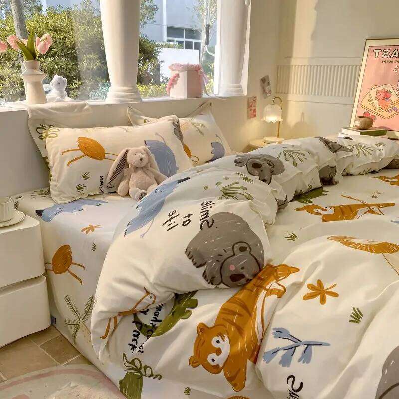 Boys Girls Duvet Cover with Zipper Ins Cute Cartoon Bed Flat Sheet Pillowcases No Filler Twin Queen Size Fashion Bedding Set H260311