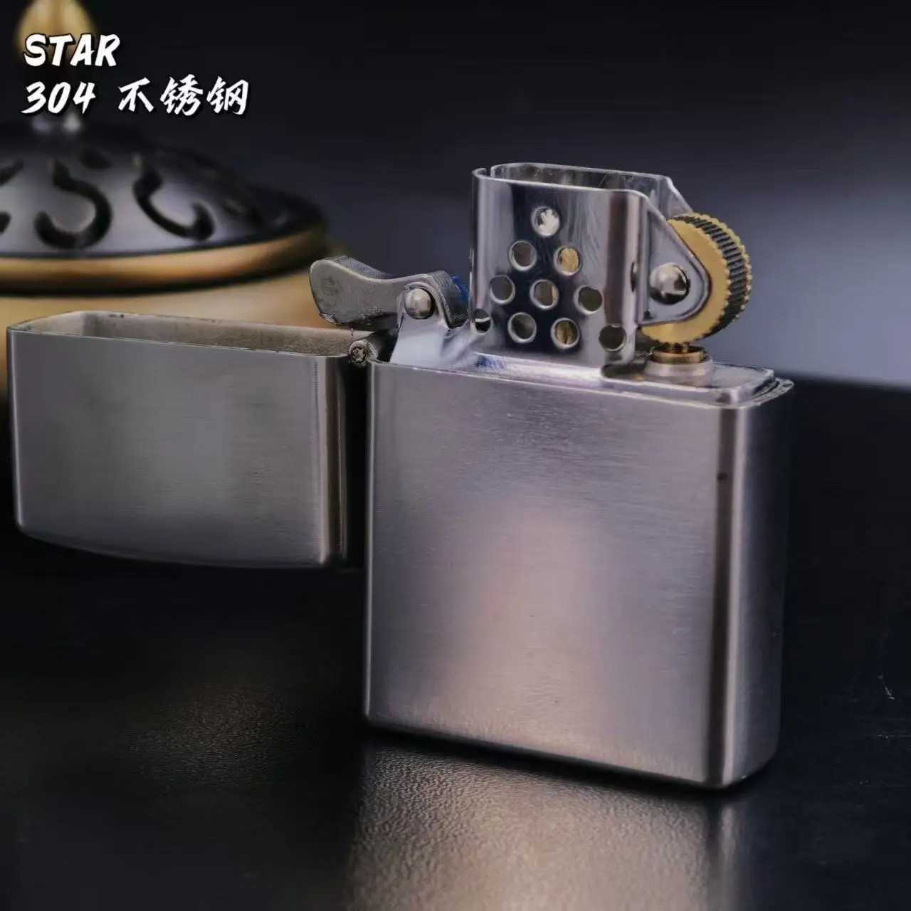 STAR 304 Stainless Steel Fuel Lighter Classic Windproof Grinding Wheel Lighter Cigarette Accessories Mens Gift N260311