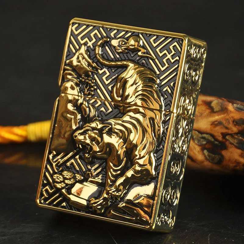 Kerosene Lighter Personalized Armor Tiger-huge Power Windproof Lighter Creative Mens Gadget Gift Lighter N260311