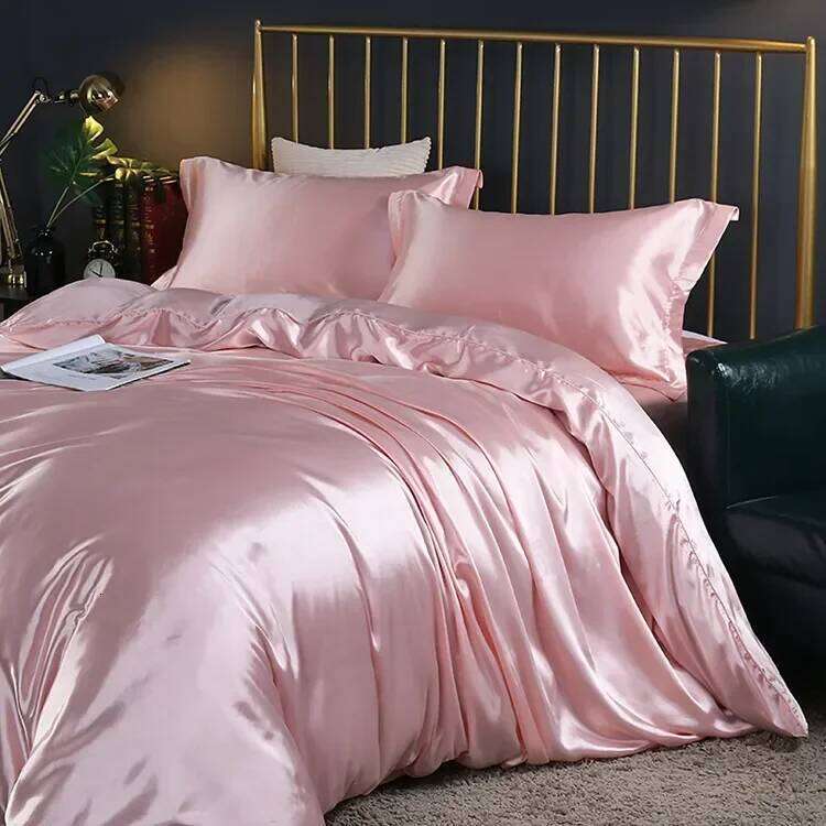 Natural Mulberry Silk Bedding Set Cover Fitted/Flat Bed Sheet Pillowcase Satin Bedsheet Solid Color King Queen Twin Size H260311