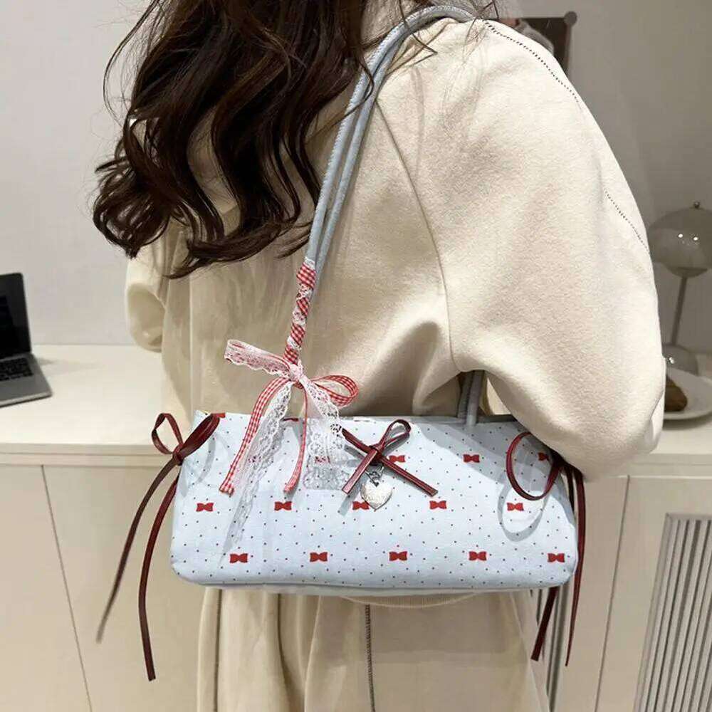 Korean Style High Aesthetic Butterfly Knot Women's Summer New Single Shoulder Underarm Fashion Polka Dot Handheld Small Bag XJ260311