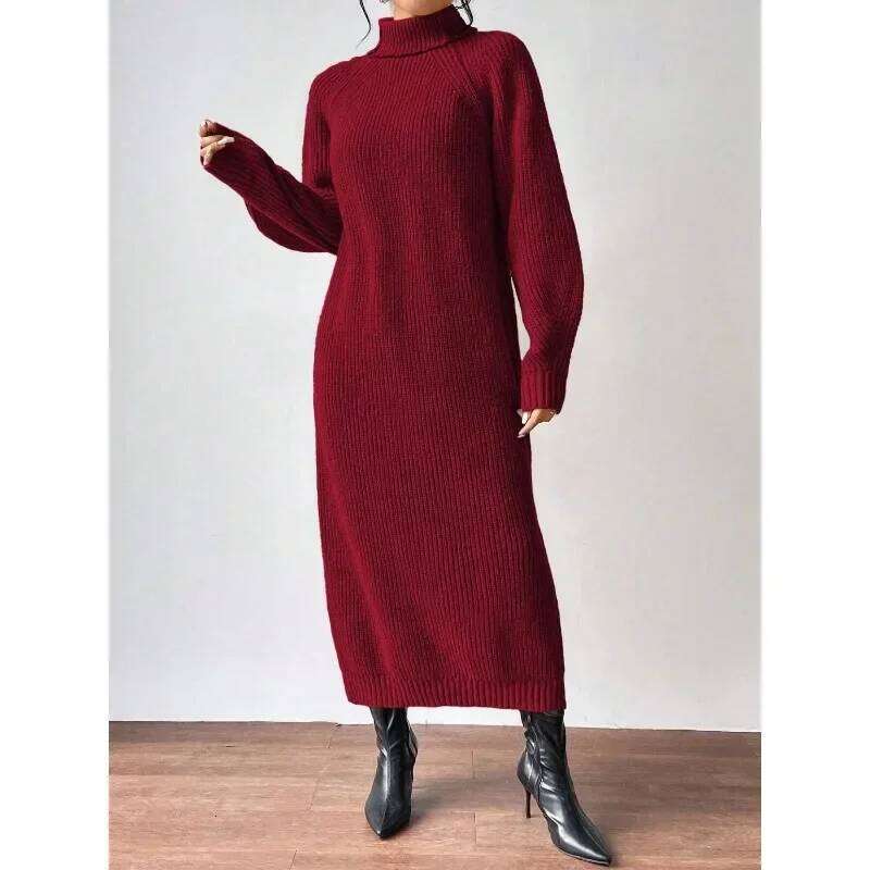 autumn winter thicken women turtleneck knitted Dresses Fashion straight Casual loose bottoming Dress Solid Maxi sweater dress Z260311