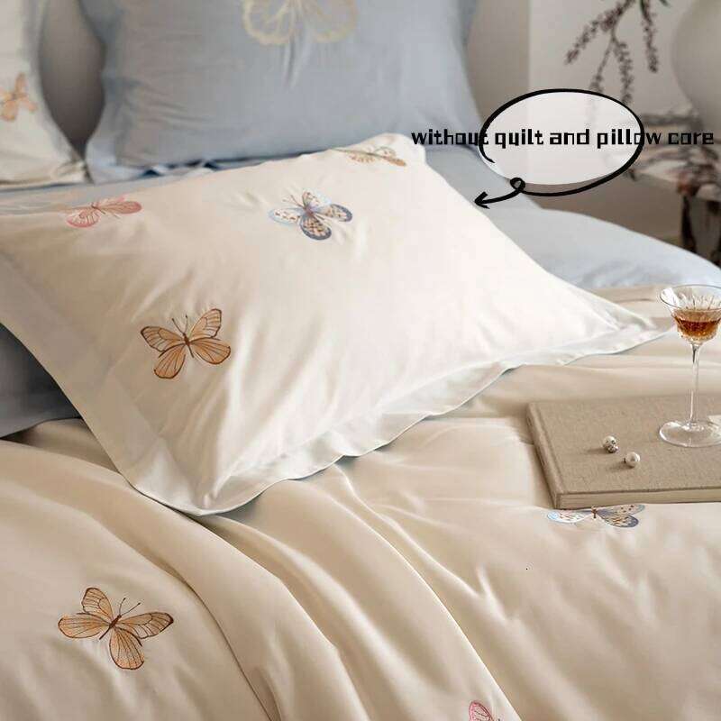 3pcs butterfly embroidery Bedding set Duvet Set 1*Duvet Cover + 2*Pillowcase, Without Corefor bedroom guest room H260311