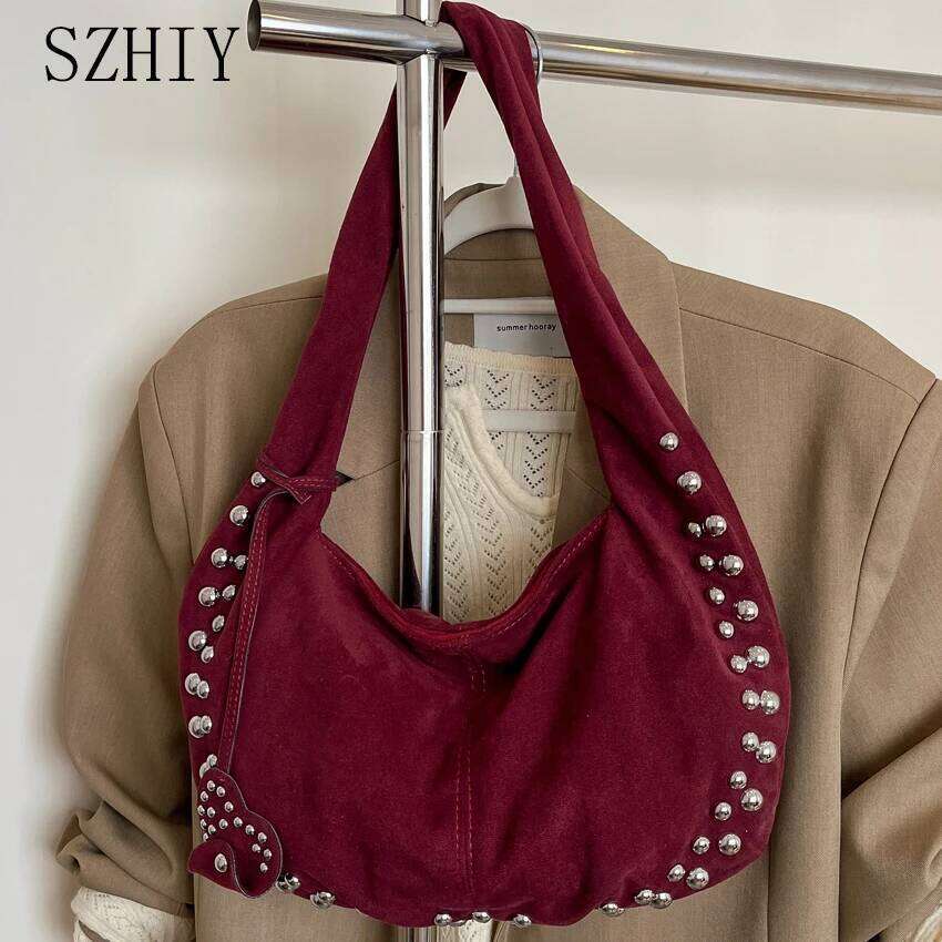 Fashion Designer Women Luxury Handbag Punk Rivet Style Armpit Pocket Retro Shoulder Bag for Girls New Bolso Lujo XJ260311