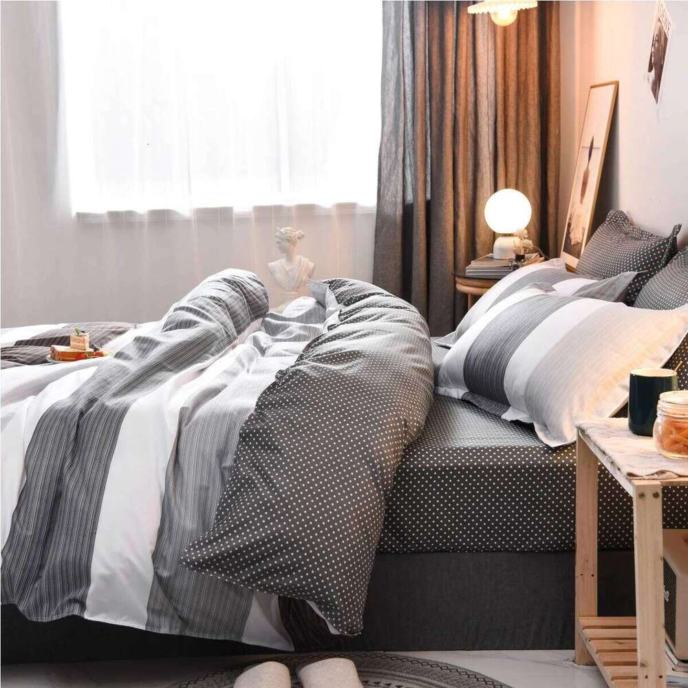 3PCS Geometric Duvet Modern Classic Stripe Bedding Set Queen King Size Soft Comforter Cover with Double Sided Pattern H260311