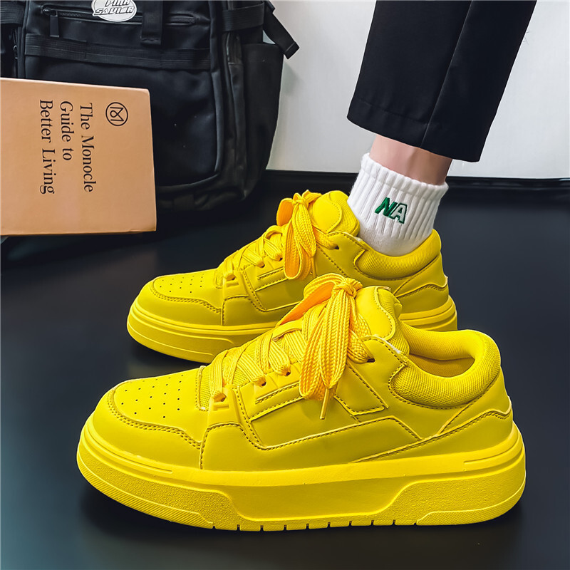 Men's Shoes Autumn Trendy Brand High-end Versatile Casual Yellow Sneakers Stylish Street Sports Thick-soled Height-increasing Loafers