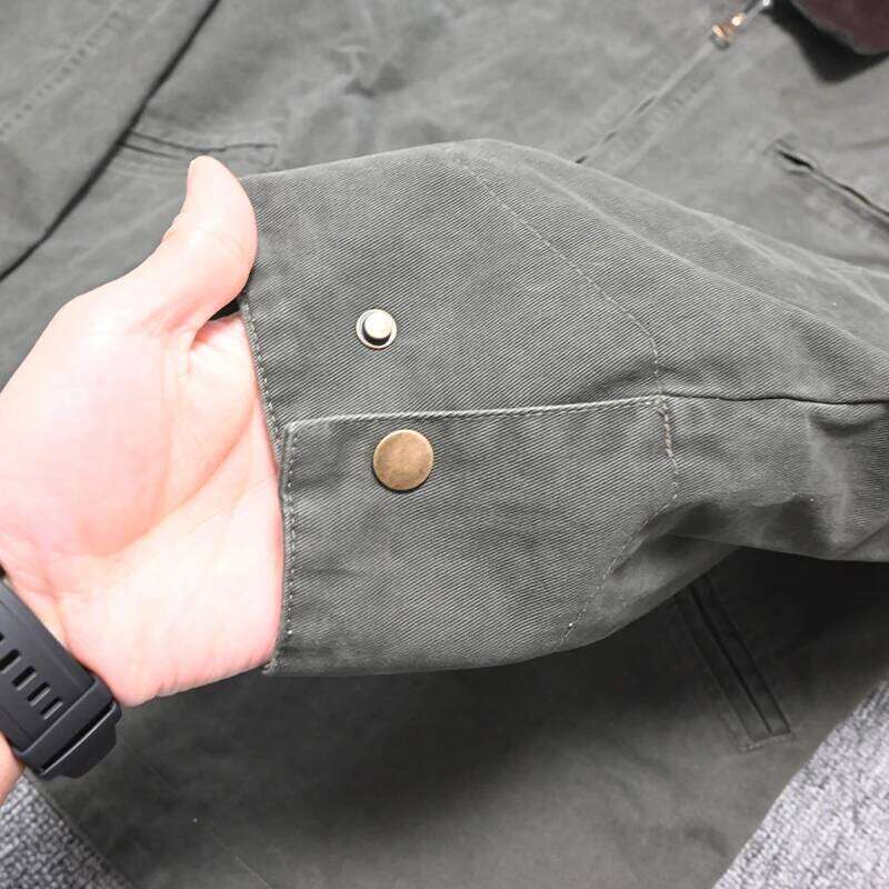 Men's Workwear Spring Autumn Washed Cotton Turn-down Collar Coat Detroit Cargo Male Outdoor Zipper Hunting Jacket 26H0311