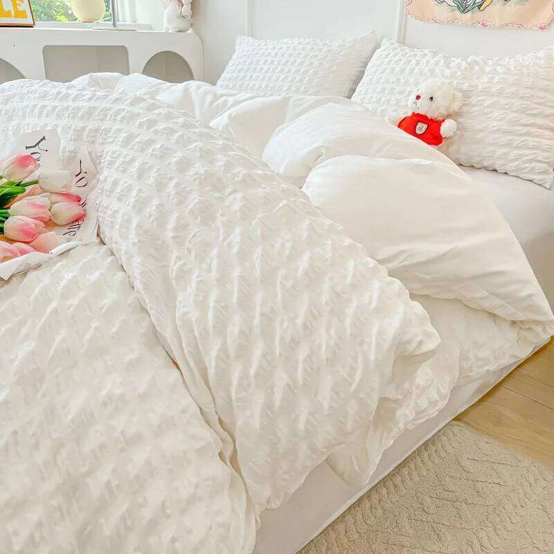 3pcs White seersucker Duvet 1*Duvet Cover + 2*Pillowcase, Without Core,pink Bedding Set H260311