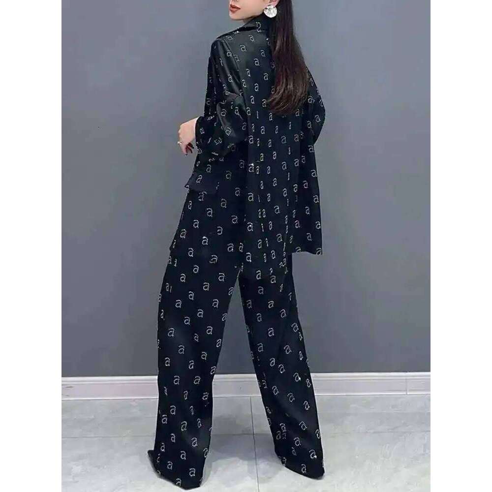 Spring And Autumn New Printed Suit Wide Leg Pants Two Piece Set Fashion Office Lady Elegant Women S Clothing MAKOUFEI