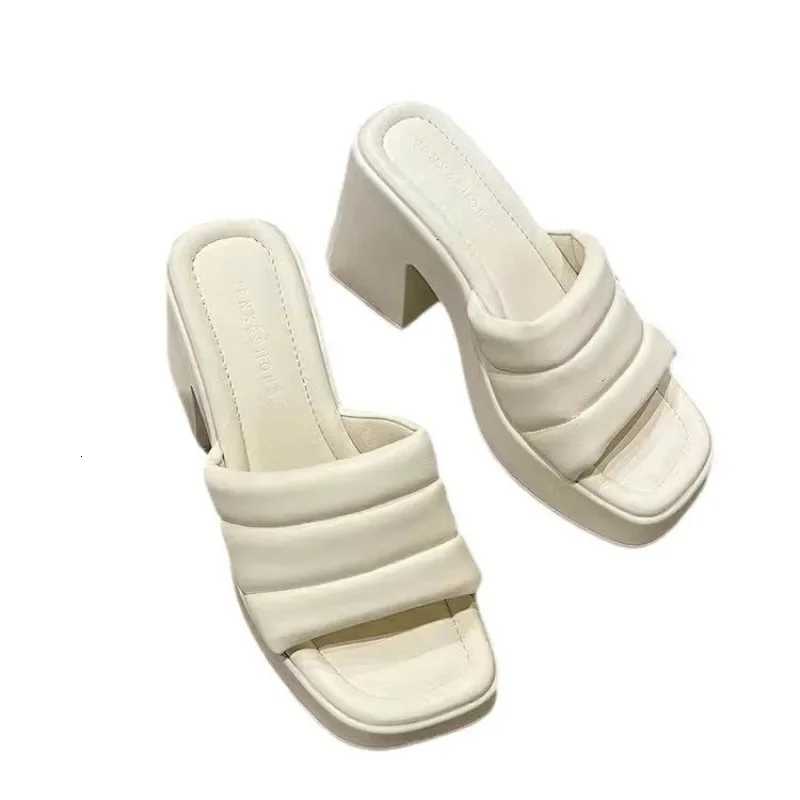 Summer High-heeled Casual Women Fish Mouth Shoes Ladies Shoes on Sale Fashion New Square Toe Anti-wrinkle Womens K260311
