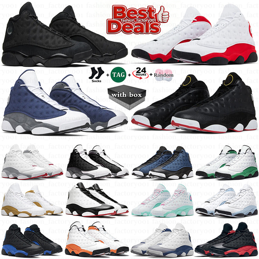 With Box 13 13s Mens Basketball Shoes Black Cat Flint Playoffs Blue Grey Red Wheat Court Purple Obsidian Man Sports Sneaker Trainers size 36-47