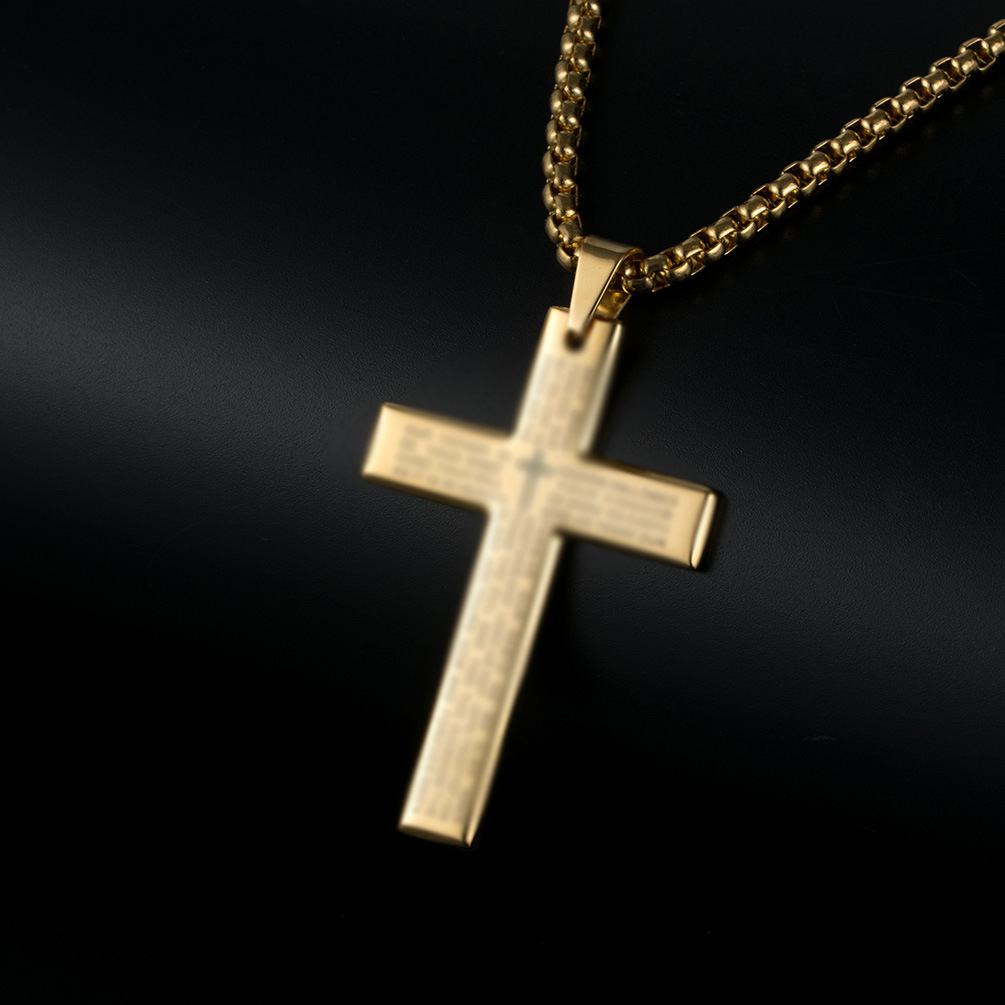 Stainless Steel Scriptures Cross Pendant Necklace Gold Chains Christian Lord's Prayer Cross Necklace for Women Men Dainty Dainty Christian Jewelr