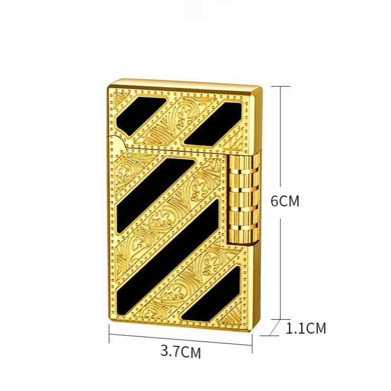 Brass Open Flame Butane Gas Lighter Brass Flip Side Slip Retro Classic Steel Loud Sound Pattern Mens Gift High-end New N260311