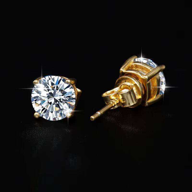 S Pure Sier Gold-Plated Classic Four-Prong 1 Carat VVSD Colored Sulfur Stone Unisex Earrings