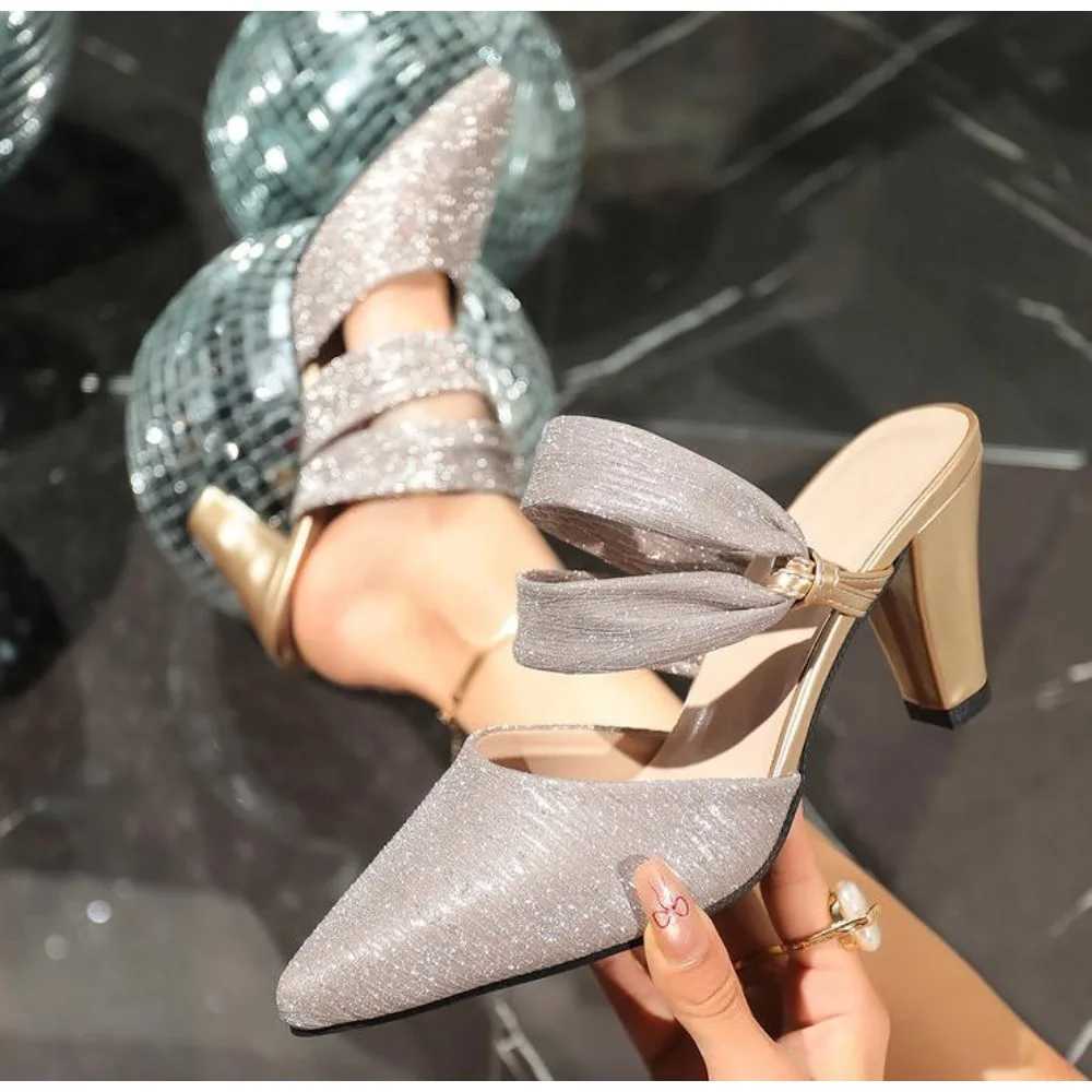 New Style Pointed Toe Square Root Rhinestone Decoration Sexy and Elegant Womens Shoes Casual and Comfortable K260311