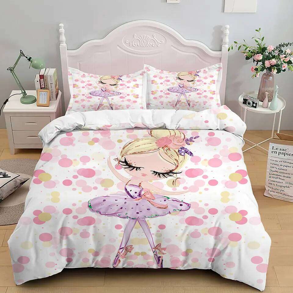 Cartoon Ballet Dancing Duvet Princess Style Twin Siz Bedding Set Kids Girl Nordic Bed Cover 150 90 Queen King H260311