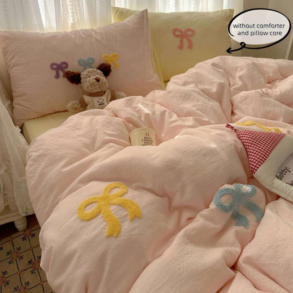 3 Piece Sheet with Chut Bowknot Embroidery Duvet Cover Set, Comfortable Bedding Set Bedspread for All Seasons H260311