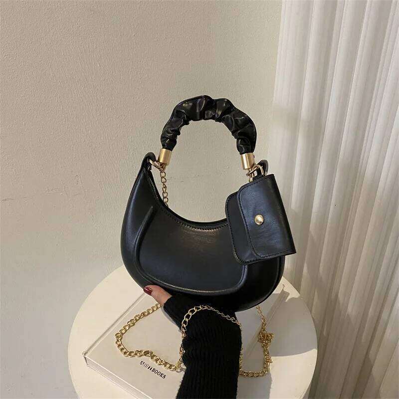 Solid Color Leather Handbag with Small Stylish Underarm Shoulder Fashion Pleated Tote Bag Simple Chain Cross Body Bags XJ260311