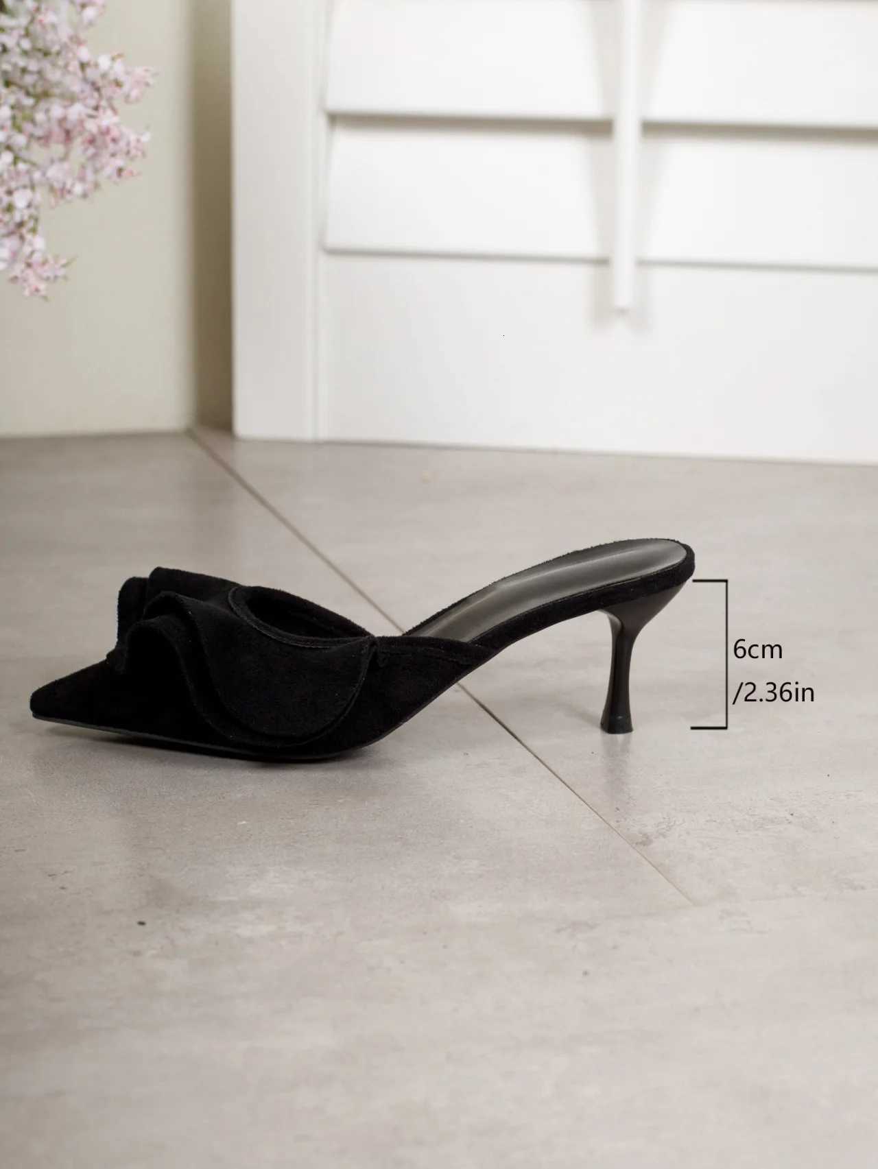 Lace High Heels 6CM Slippers for Women New Pointed Thin Heel Toe Cap Sandals Women Shoes Plus Size 42 K260311