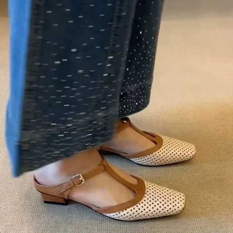 Women Mid Heels Fashion Square Toe Mules Shoes Heeled Sandals 2025 Slingback Flip Flops New Pumps Dress Mujer Zapatos K260311