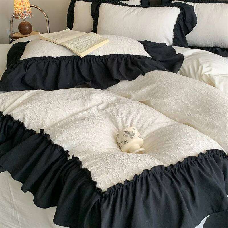 2025 New Monet washed sanded double-layer yarn three-dimensional jacquard large lace craft four-piece sheet set H260311