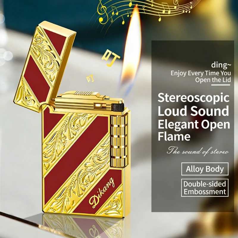 Luxury Boyfriend Gift Langsheng Lighter Crisp Steel Sound Side-Slip Metal Flip Top Flint Spark Wheel Refillable Butane N260311