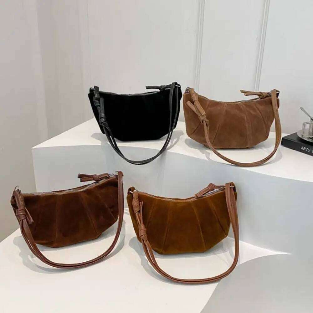 Fashion Crossbody Croissant Shoulder Small Pack Solid Color Matte PU Dumplings Bag Brown Korean Style Girls XJ260311