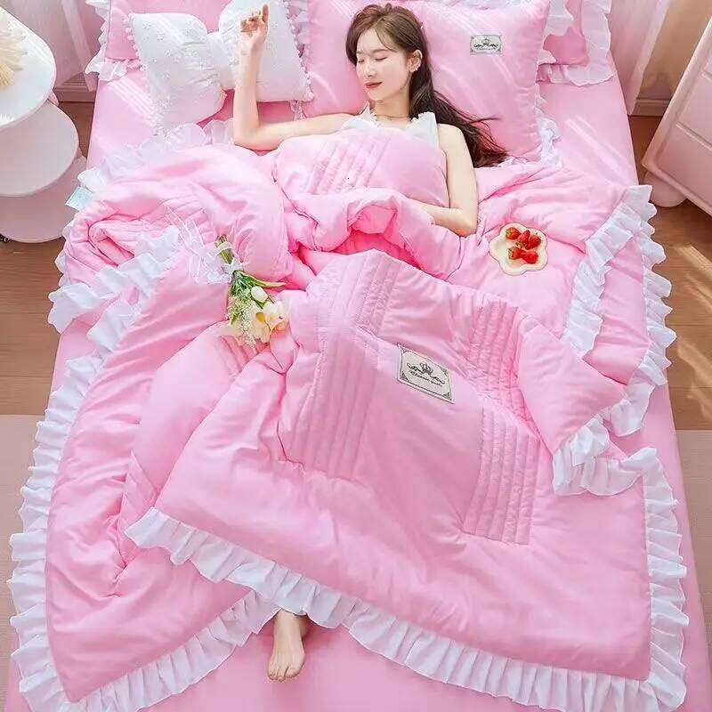 1/3Pc Korean Princess Ruffles Flowers Embroidery Summer Bedspread on The Bed Quilt Air-conditioning Blanket Bedding Set H260311
