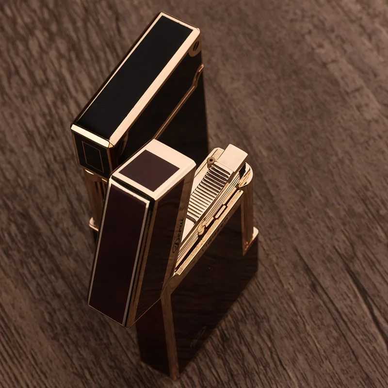 Genuine Steel Tone Loud Lighter Gas Inflatable Open Flame Metal Side Sliding Cigarette Lighter for Boyfriend Husband Gift Box N260311
