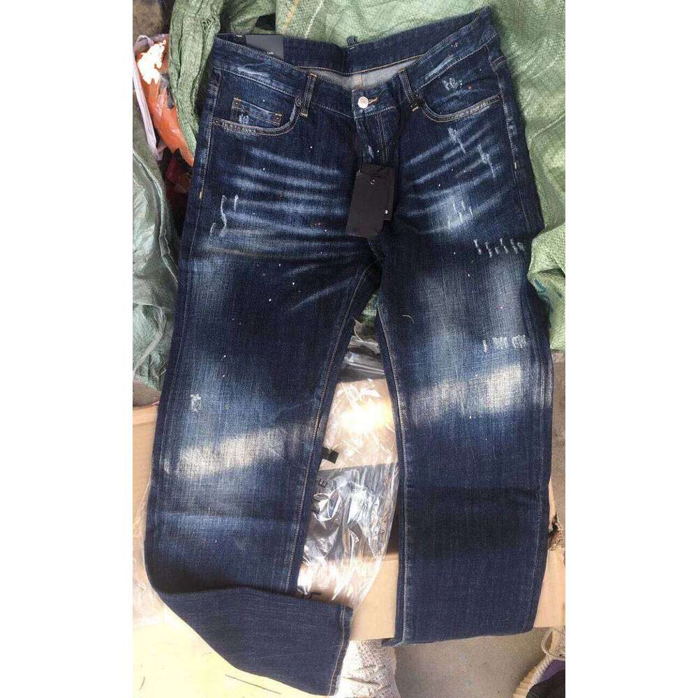 European Fashion Brand Italy Design Cool Top Slim Denim Trousers Blue Hole Pants Jeans for Men Z260225