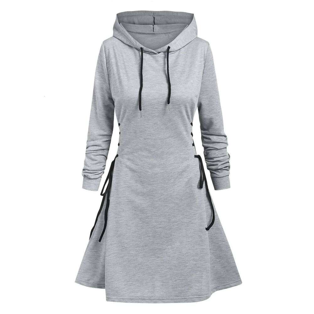 Mid Length Hoodies Dress Women Sweatshirts Dresses A Line Vestidos Streetwear Hooded Elegant Splice Y2k Spring 2025 Jogger Z260311