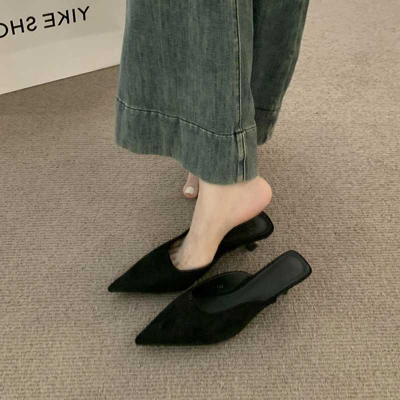 Designer Pointed Toe Leopard Women Mules Fashion Shallow Slip On Shoes Elegant Low Heel Dress Slides Shoes K260311