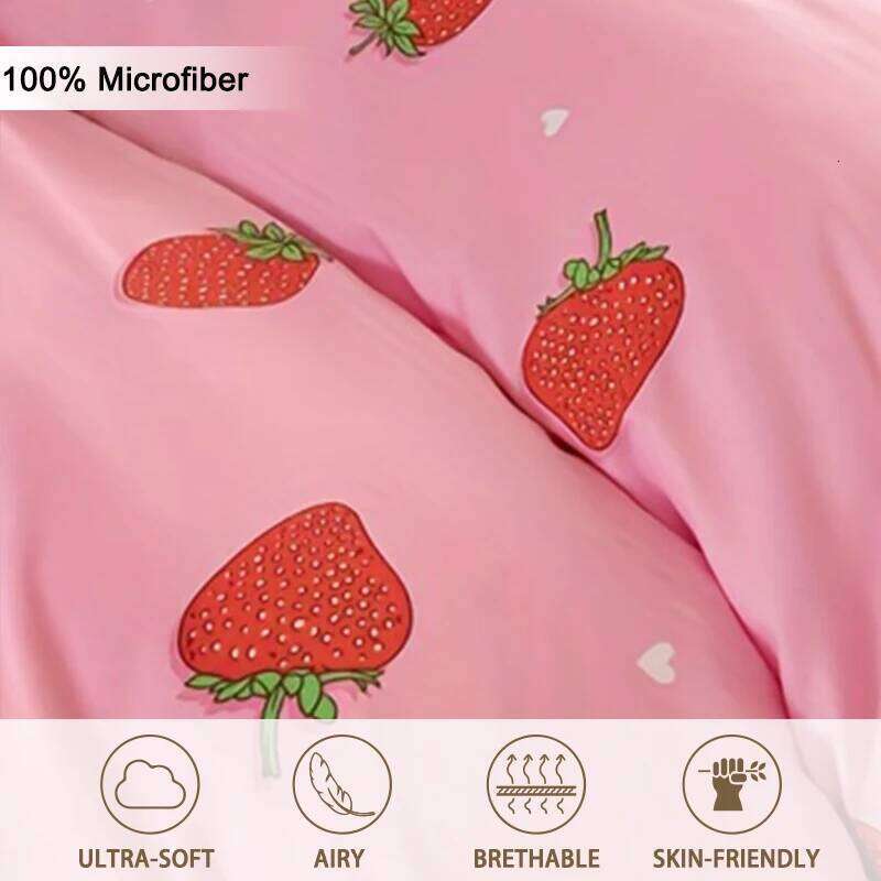 3pcs/set Small Strawberry Print Set1 & 2 PillowcaseSoft And Skin-Friendly Duvet Cover Bedding Set H260311 - view 6