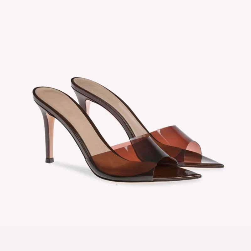 New Summer Womens High-heeled Sandals Transparent High-heeled Stiletto Pointed Toe Slip-on High-heeled Sandals K260311