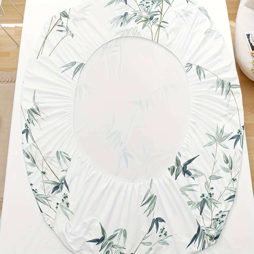 3pcs Bamboo Leaf Print Fitted Sheet Set Soft, Breathable, Comfortable, Hypoallergenic Bedding for Bedroom, Guest Room - 1 Fitt H260311