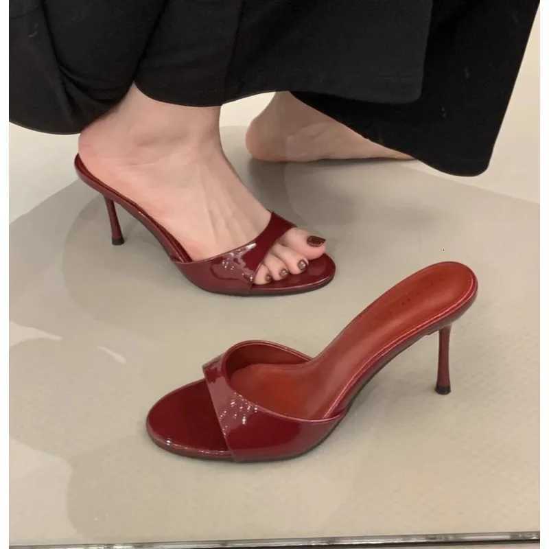 2025 Summer New Women Slipper Fashion Open Toe Slip on Slides Ladies Elegant Thin High Heel Dress Pumps Slides K260311