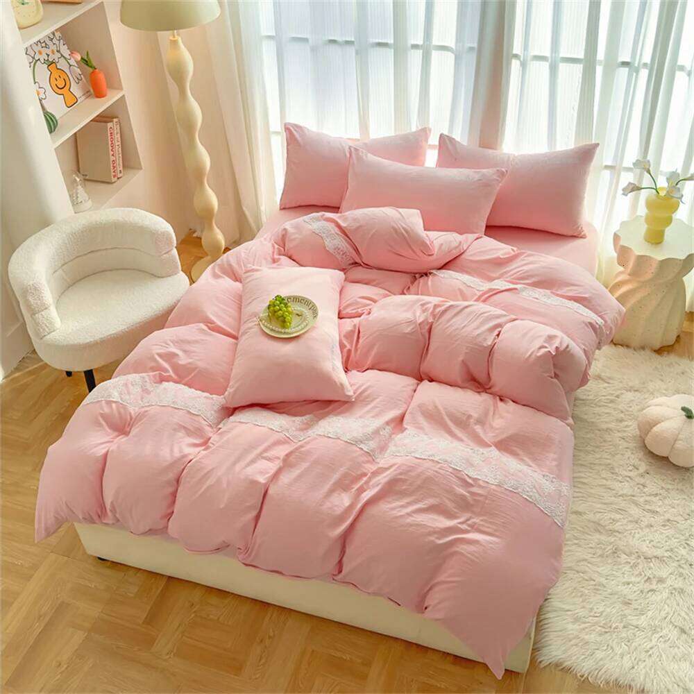 Solid Color Class A Wash Cotton Bedding Duvet with Bed Sheet Queen King Size Quilt Cover Soft Comforter Four Piece Set H260311