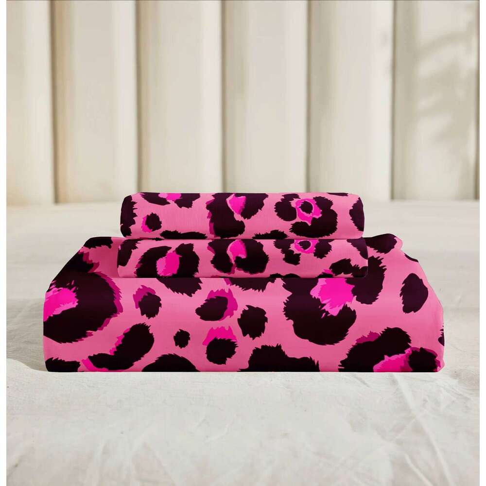 3pcs pink black leopard print Duvet set, fashionable and trendy three-piece bedding set,1*Duvet Cover + 2*Pillowcases H260311 - view 7